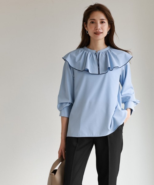 Pierrot（ピエロ）の「2wayフリルカラーブラウス（シャツ/ブラウス・レディース・ブラック/ネイビー/オフホワイト/ブルー・M/L）」の8枚目の写真