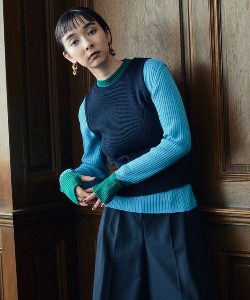 MATURED（マチュアード）の「【MATURED/マチュアード】マルチカラーツーピースニット（ニット/セーター・レディース・ブラウン/ブルー・FREE）」の2枚目の写真