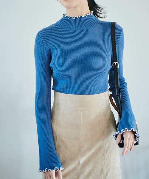 FREE'S MART（フリーズマート）の「◆配色メローリブハイネックニット（ニット/セーター・レディース・ホワイト/ブラック/ピンク/ブルー・FREE）」の3枚目の写真