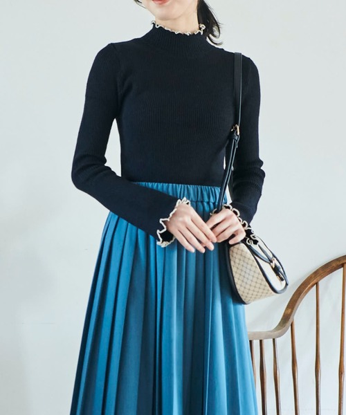 FREE'S MART（フリーズマート）の「◆配色メローリブハイネックニット（ニット/セーター・レディース・ホワイト/ブラック/ピンク/ブルー・FREE）」の6枚目の写真