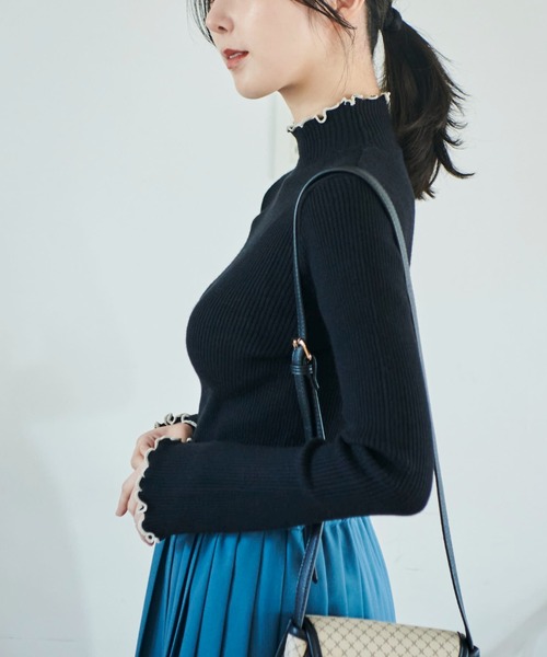 FREE'S MART（フリーズマート）の「◆配色メローリブハイネックニット（ニット/セーター・レディース・ホワイト/ブラック/ピンク/ブルー・FREE）」の11枚目の写真