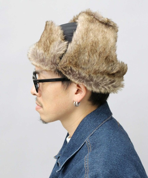 UNIVERSAL OVERALL(ユニバーサルオーバーオール)の「タフタナイロン フェイクファー アビエーター / フライトキャップ(キャップ・メンズ・ブラック/カーキ・FREE)」の10枚目の写真