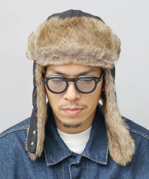 UNIVERSAL OVERALL(ユニバーサルオーバーオール)の「タフタナイロン フェイクファー アビエーター / フライトキャップ(キャップ・メンズ・ブラック/カーキ・FREE)」の12枚目の写真