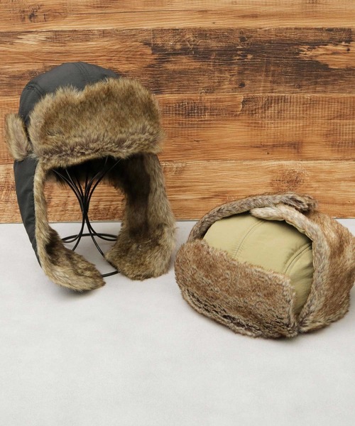 UNIVERSAL OVERALL(ユニバーサルオーバーオール)の「タフタナイロン フェイクファー アビエーター / フライトキャップ(キャップ・メンズ・ブラック/カーキ・FREE)」の15枚目の写真