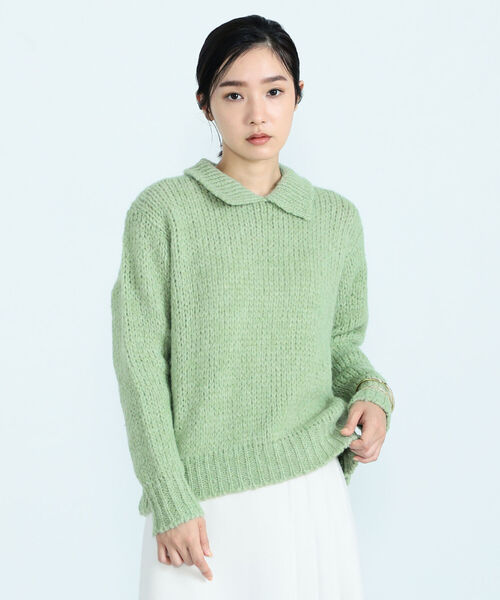 TRICOTS JEAN MARC（トリコットジーンマルク）の「【TRICOTS JEANMARC/トリコ・ジャンマルク】FLORENCE 襟付きニットプルオーバー（ニット/セーター・レディース・オフホワイト/ミント・38）」の2枚目の写真