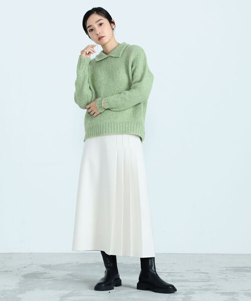 TRICOTS JEAN MARC（トリコットジーンマルク）の「【TRICOTS JEANMARC/トリコ・ジャンマルク】FLORENCE 襟付きニットプルオーバー（ニット/セーター・レディース・オフホワイト/ミント・38）」の7枚目の写真