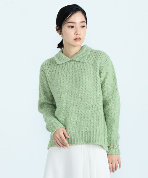 TRICOTS JEAN MARC（トリコットジーンマルク）の「【TRICOTS JEANMARC/トリコ・ジャンマルク】FLORENCE 襟付きニットプルオーバー（ニット/セーター・レディース・オフホワイト/ミント・38）」の11枚目の写真