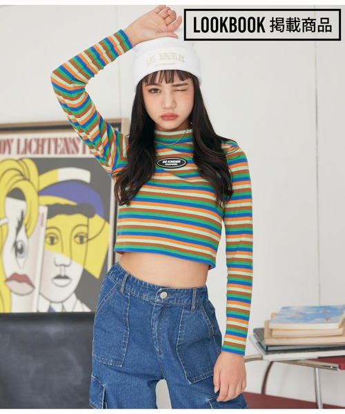 ANAP GｉRL（アナップガール）の「ボーダーリブトップス（Tシャツ/カットソー・キッズ・ブラック×ホワイト/その他・XS/S/M）」の2枚目の写真