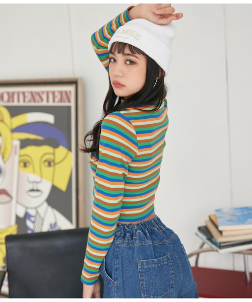 ANAP GｉRL（アナップガール）の「ボーダーリブトップス（Tシャツ/カットソー・キッズ・ブラック×ホワイト/その他・XS/S/M）」の16枚目の写真