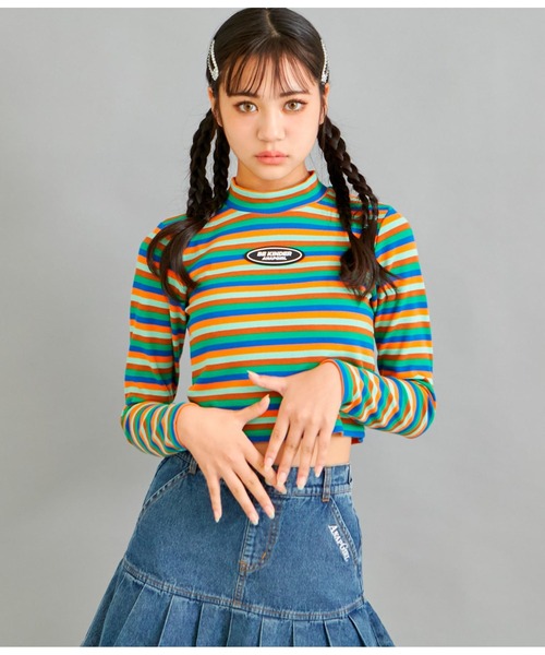ANAP GｉRL（アナップガール）の「ボーダーリブトップス（Tシャツ/カットソー・キッズ・ブラック×ホワイト/その他・XS/S/M）」の12枚目の写真