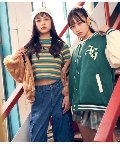 ANAP GｉRL（アナップガール）の「ボーダーリブトップス（Tシャツ/カットソー・キッズ・ブラック×ホワイト/その他・XS/S/M）」の17枚目の写真