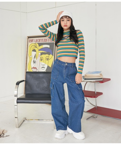 ANAP GｉRL（アナップガール）の「ボーダーリブトップス（Tシャツ/カットソー・キッズ・ブラック×ホワイト/その他・XS/S/M）」の21枚目の写真