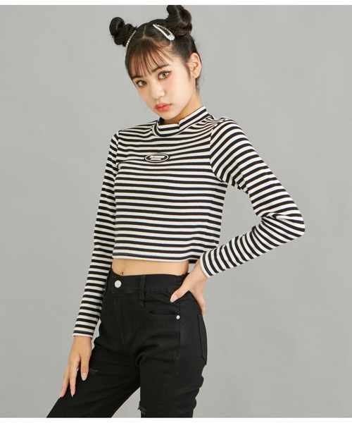 ANAP GｉRL（アナップガール）の「ボーダーリブトップス（Tシャツ/カットソー・キッズ・ブラック×ホワイト/その他・XS/S/M）」の6枚目の写真