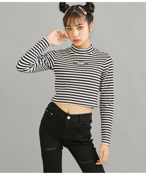 ANAP GｉRL（アナップガール）の「ボーダーリブトップス（Tシャツ/カットソー・キッズ・ブラック×ホワイト/その他・XS/S/M）」の7枚目の写真