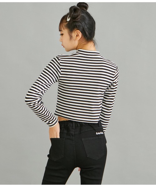 ANAP GｉRL（アナップガール）の「ボーダーリブトップス（Tシャツ/カットソー・キッズ・ブラック×ホワイト/その他・XS/S/M）」の5枚目の写真