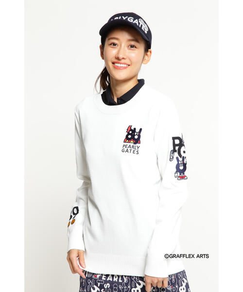 PEARLY GATES PGロゴ セーター アモッサロゴジャカード PGクサリ柄丸首