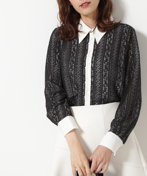 JILL STUART(ジルスチュアート)の「◆エマレースブラウス(シャツ/ブラウス・レディース・ブラック/ホワイト・SMALL/MEDIUM)」の1枚目の写真