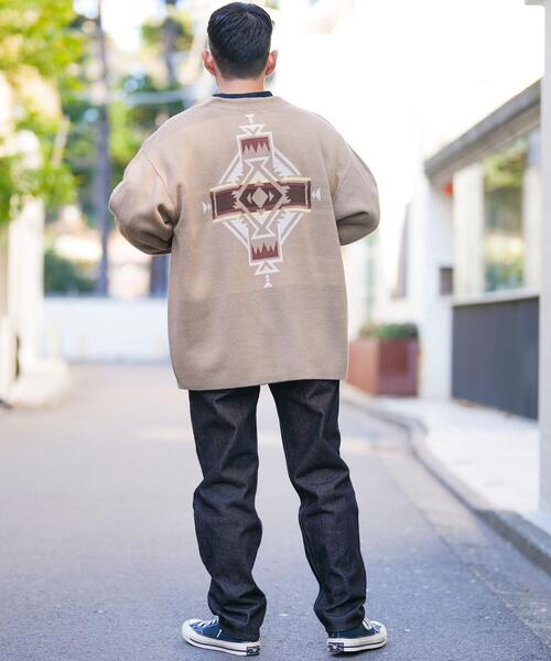 coen（コーエン）の「［洗える］トライバル柄ジャガードニットカーディガン（カーディガン/ボレロ・メンズ・ライム/ベージュ・S/M/L/XL）」の5枚目の写真