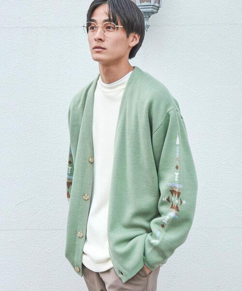 coen（コーエン）の「［洗える］トライバル柄ジャガードニットカーディガン（カーディガン/ボレロ・メンズ・ライム/ベージュ・S/M/L/XL）」の10枚目の写真