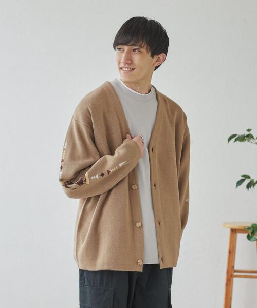 coen（コーエン）の「［洗える］トライバル柄ジャガードニットカーディガン（カーディガン/ボレロ・メンズ・ライム/ベージュ・S/M/L/XL）」の13枚目の写真