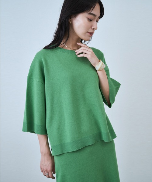 audrey and john wad（オードリーアンドジョンワッド）の「ミラノリブクルーネックプルオーバー -手洗い可-（ニット/セーター・レディース・ブラック/ライトグリーン/オレンジ・FREE）」の3枚目の写真