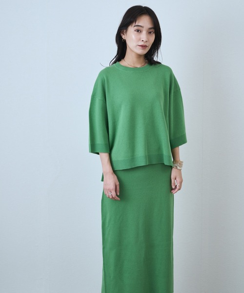 audrey and john wad（オードリーアンドジョンワッド）の「ミラノリブクルーネックプルオーバー -手洗い可-（ニット/セーター・レディース・ブラック/ライトグリーン/オレンジ・FREE）」の4枚目の写真