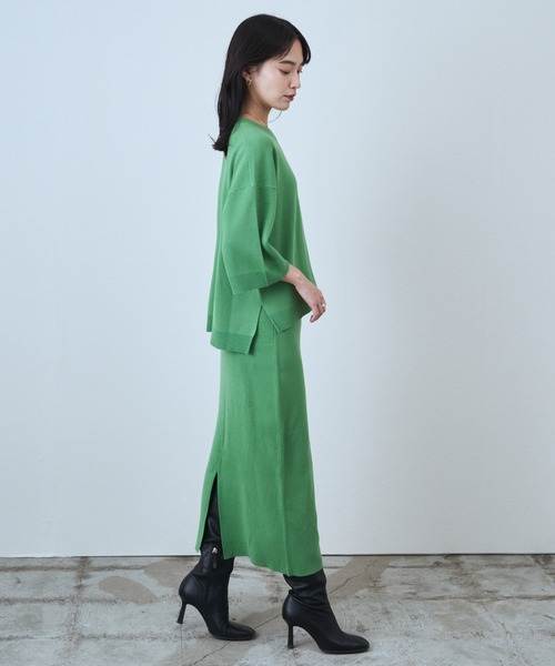 audrey and john wad（オードリーアンドジョンワッド）の「ミラノリブクルーネックプルオーバー -手洗い可-（ニット/セーター・レディース・ブラック/ライトグリーン/オレンジ・FREE）」の7枚目の写真