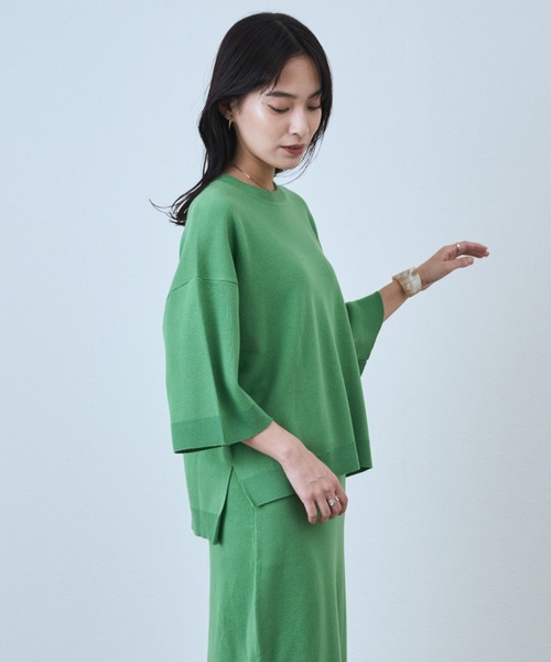 audrey and john wad（オードリーアンドジョンワッド）の「ミラノリブクルーネックプルオーバー -手洗い可-（ニット/セーター・レディース・ブラック/ライトグリーン/オレンジ・FREE）」の5枚目の写真