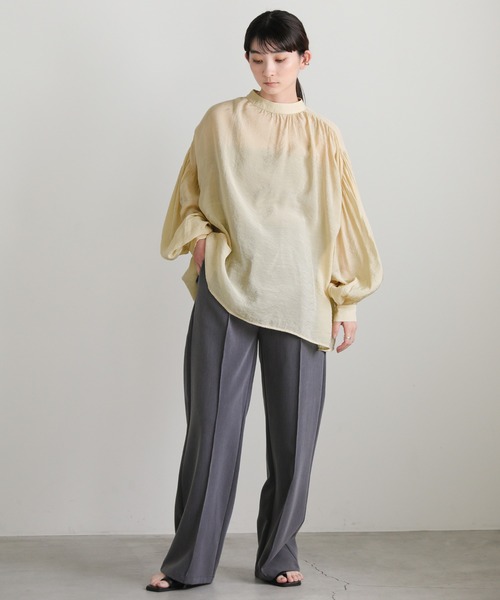 select MOCA(セレクトモカ)の「プチハイネックボリュームシアー楊柳ブラウス(シャツ/ブラウス・レディース・ブラック/オフホワイト/ライトイエロー/モカ・FREE)」の6枚目の写真