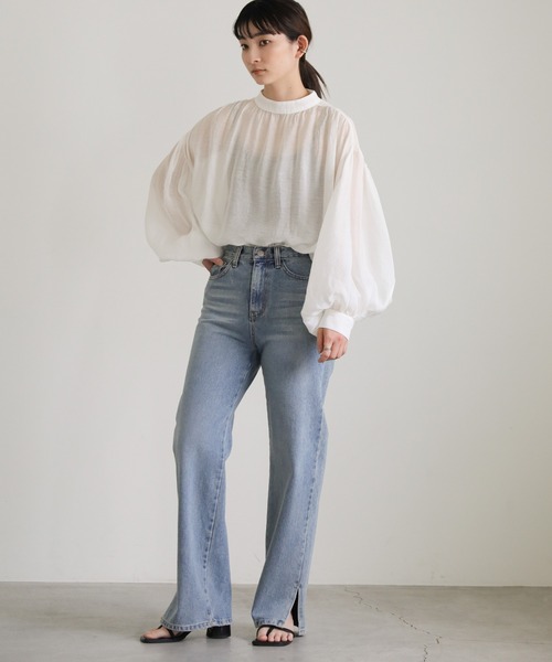 select MOCA(セレクトモカ)の「プチハイネックボリュームシアー楊柳ブラウス(シャツ/ブラウス・レディース・ブラック/オフホワイト/ライトイエロー/モカ・FREE)」の5枚目の写真