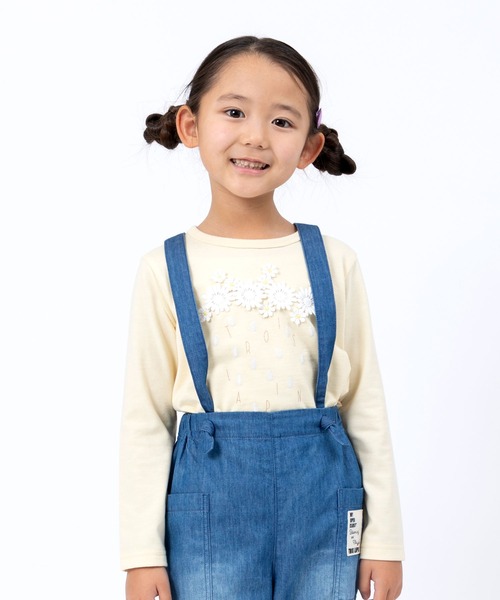 trois lapins kp(トロワラパンケーピー)の「フラワーモチーフ 長袖Tシャツ(100~160)(Tシャツ/カットソー・キッズ・杢グレー/レモンイエロー・110cm/120cm/130cm/140cm/150cm/160cm)」の1枚目の写真
