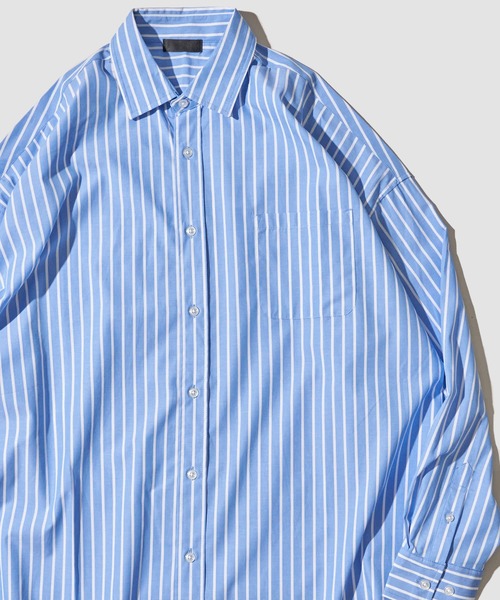 ADPOSION（アドポーション）の「ビッグシルエット ブロードレギュラーカラーシャツ（シャツ/ブラウス・メンズ・ブラック/ホワイト系1/グリーン系1/ブルー/ラベンダー/イエロー/ベージュ/グリーン/ブラック系1/サックスブルー系/ホワイト・MEDIUM/LARGE/X-LARGE）」の9枚目の写真