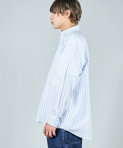 ADPOSION（アドポーション）の「ビッグシルエット ブロードレギュラーカラーシャツ（シャツ/ブラウス・メンズ・ブラック/ホワイト系1/グリーン系1/ブルー/ラベンダー/イエロー/ベージュ/グリーン/ブラック系1/サックスブルー系/ホワイト・MEDIUM/LARGE/X-LARGE）」の16枚目の写真