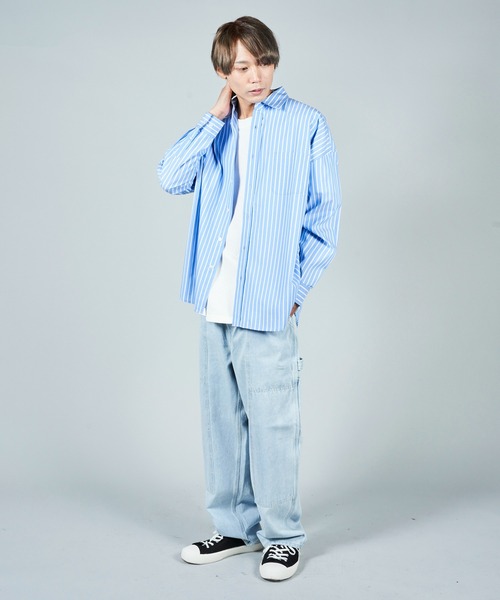 ADPOSION（アドポーション）の「ビッグシルエット ブロードレギュラーカラーシャツ（シャツ/ブラウス・メンズ・ブラック/ホワイト系1/グリーン系1/ブルー/ラベンダー/イエロー/ベージュ/グリーン/ブラック系1/サックスブルー系/ホワイト・MEDIUM/LARGE/X-LARGE）」の15枚目の写真