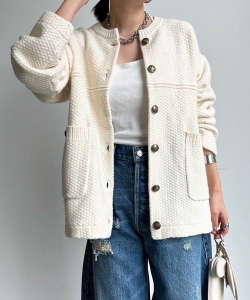 DouDou（ドゥドゥ）の「メランジニットジャケット（ノーカラー