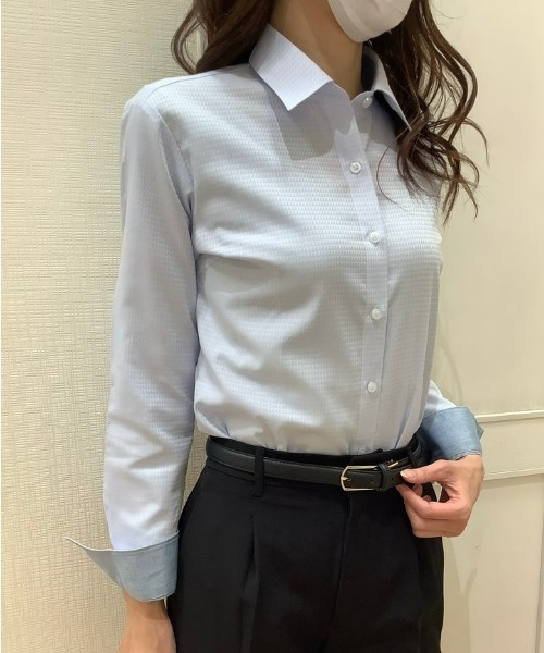 TOKYO SHIRTS（トウキョウシャツ）の「形態安定ノーアイロン レギュラー 長袖ビジネスワイシャツ（ビジネスシャツ・レディース・ライトブルー・XS/S/M/L/LL/XL）」の6枚目の写真