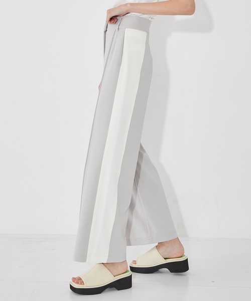 CITY TOKYO（シティトウキョウ）の「サイドラインジョーゼットカットパンツ（スラックス・レディース・サックスブルー/グレー/ブラック/ブラック系その他・1/2）」の3枚目の写真