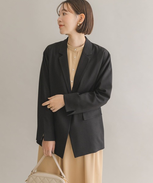 F by ROSSO（エフバイロッソ）の「F by ROSSO　オーバージャケット（テーラードジャケット・レディース・ブラック/ライトベージュ・FREE）」の2枚目の写真