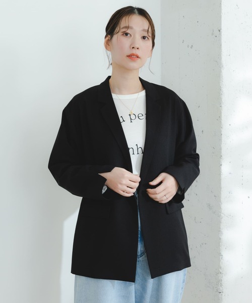 F by ROSSO（エフバイロッソ）の「F by ROSSO　オーバージャケット（テーラードジャケット・レディース・ブラック/ライトベージュ・FREE）」の12枚目の写真