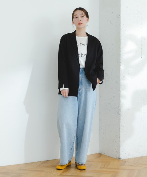 F by ROSSO（エフバイロッソ）の「F by ROSSO　オーバージャケット（テーラードジャケット・レディース・ブラック/ライトベージュ・FREE）」の4枚目の写真