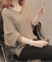 Vネックドルマンニット