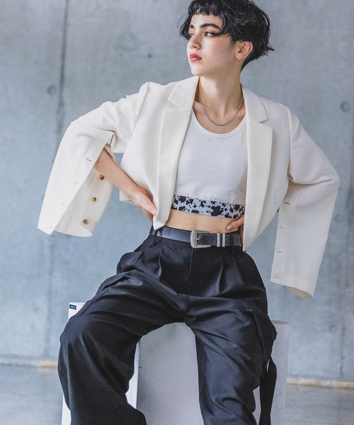 PAGEBOY（ページボーイ）の「ラフショートジャケット（テーラードジャケット・レディース・チャコール/オフホワイト/ブラック・FREE）」の8枚目の写真