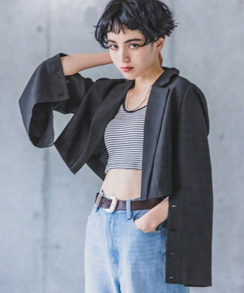 PAGEBOY（ページボーイ）の「ラフショートジャケット（テーラードジャケット・レディース・チャコール/オフホワイト/ブラック・FREE）」の16枚目の写真