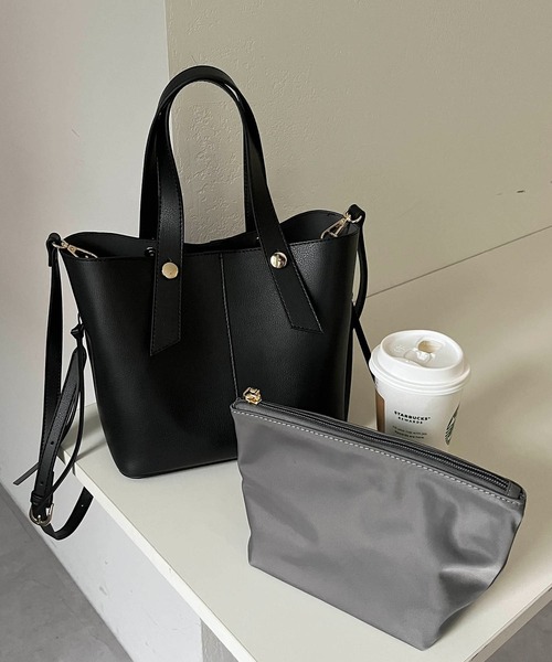 CAPRICIEUX LE'MAGE(カプリシューレマージュ)の「センターシームポーチ付バッグ(ハンドバッグ・レディース・モカ/ブラック/オフホワイト・FREE)」の11枚目の写真