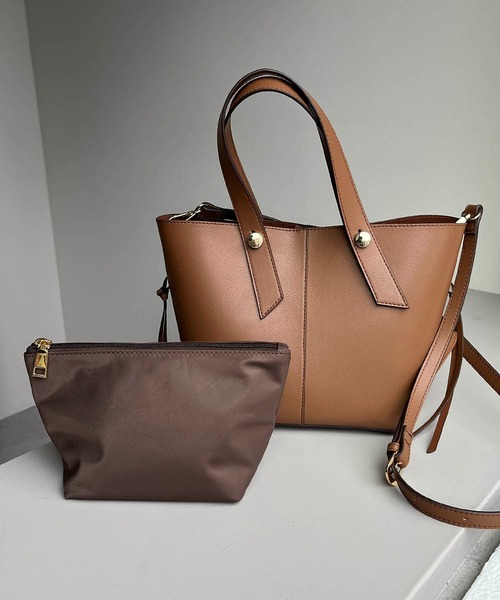 CAPRICIEUX LE'MAGE(カプリシューレマージュ)の「センターシームポーチ付バッグ(ハンドバッグ・レディース・モカ/ブラック/オフホワイト・FREE)」の8枚目の写真