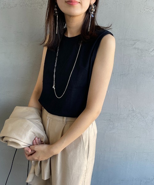 HANES（ヘインズ）の「[HANES/ヘインズ] UNDIES リサイクルコットン ノースリーブTシャツ（Tシャツ/カットソー・レディース・ホワイト/ブラック・F）」の2枚目の写真