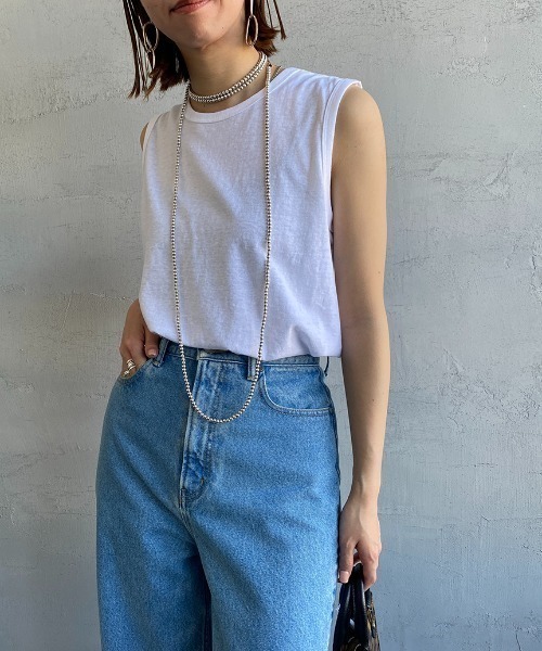 HANES（ヘインズ）の「[HANES/ヘインズ] UNDIES リサイクルコットン ノースリーブTシャツ（Tシャツ/カットソー・レディース・ホワイト/ブラック・F）」の8枚目の写真