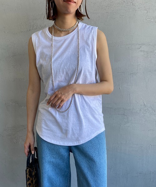 HANES（ヘインズ）の「[HANES/ヘインズ] UNDIES リサイクルコットン ノースリーブTシャツ（Tシャツ/カットソー・レディース・ホワイト/ブラック・F）」の12枚目の写真