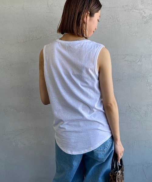 HANES（ヘインズ）の「[HANES/ヘインズ] UNDIES リサイクルコットン ノースリーブTシャツ（Tシャツ/カットソー・レディース・ホワイト/ブラック・F）」の14枚目の写真
