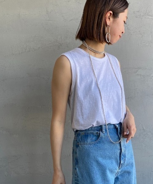 HANES（ヘインズ）の「[HANES/ヘインズ] UNDIES リサイクルコットン ノースリーブTシャツ（Tシャツ/カットソー・レディース・ホワイト/ブラック・F）」の9枚目の写真